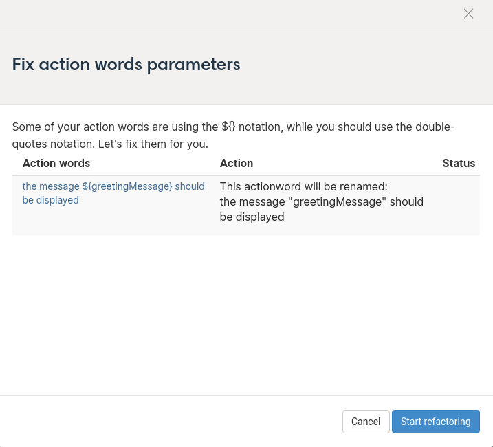 Fix action word parameters modal