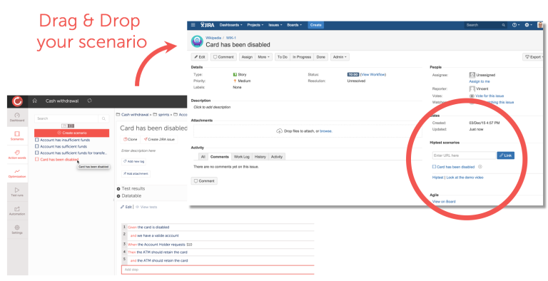 Create a scenario and link it to a Jira user story