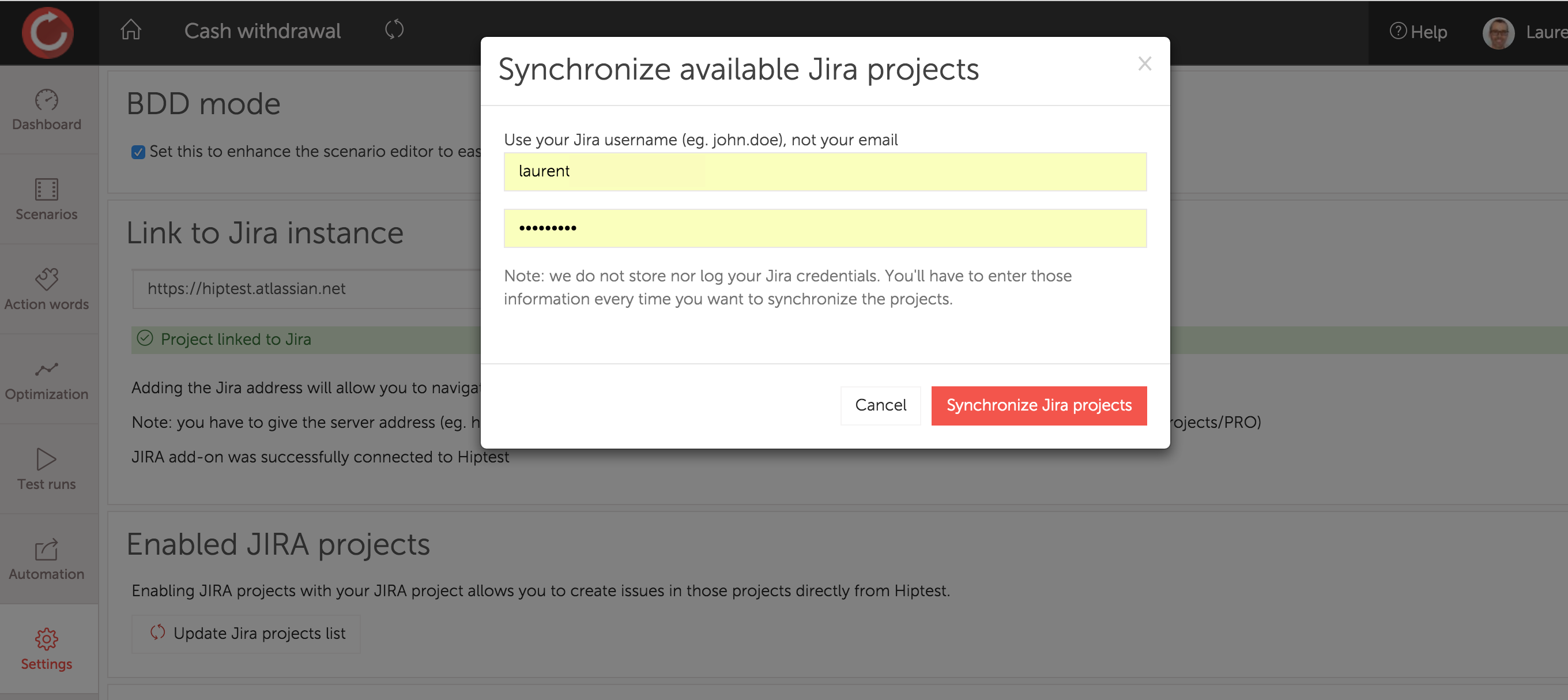 Synchronize available Jira projects